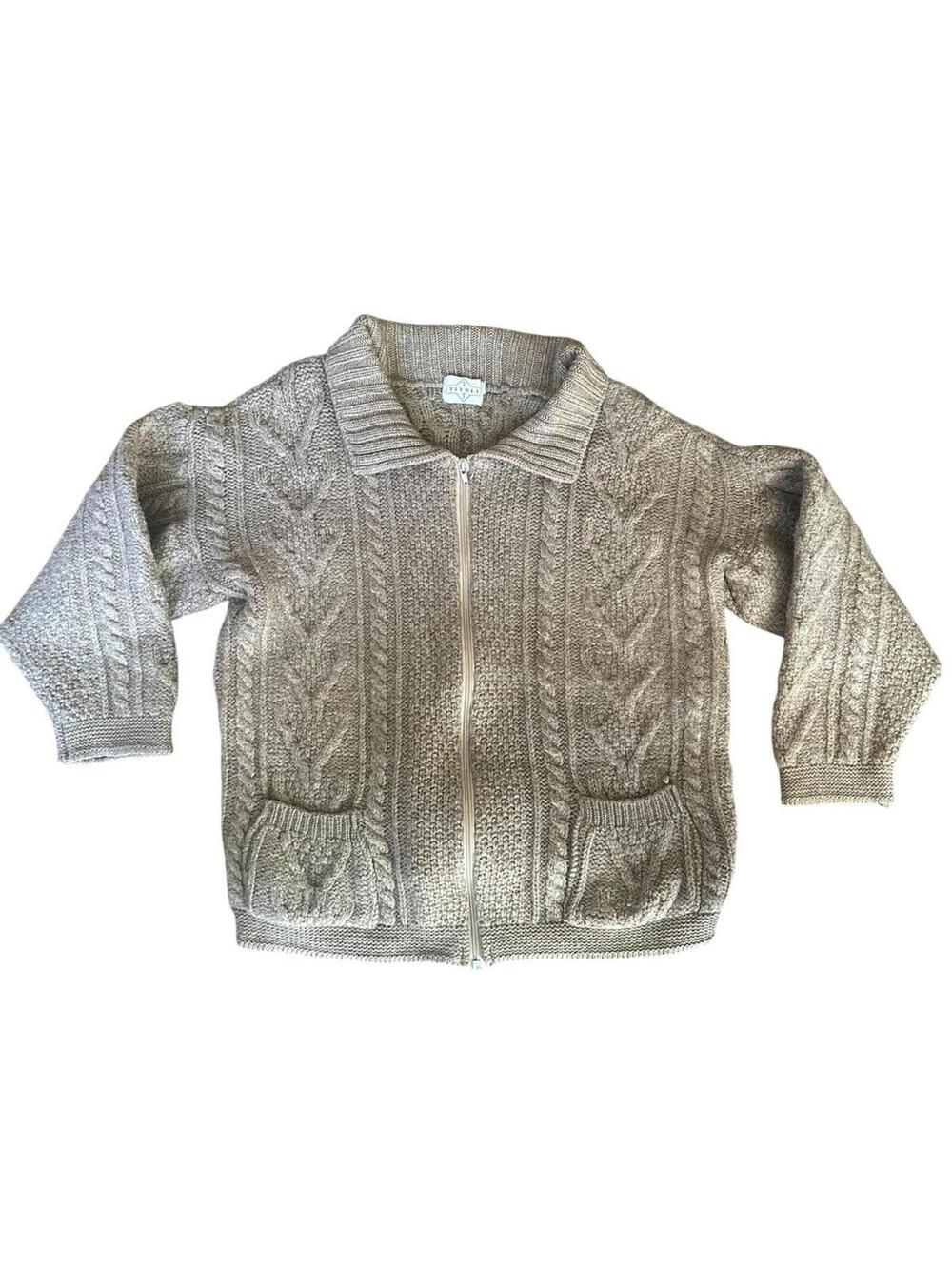 Vintage Cable Knit Zip-Up Cardigan